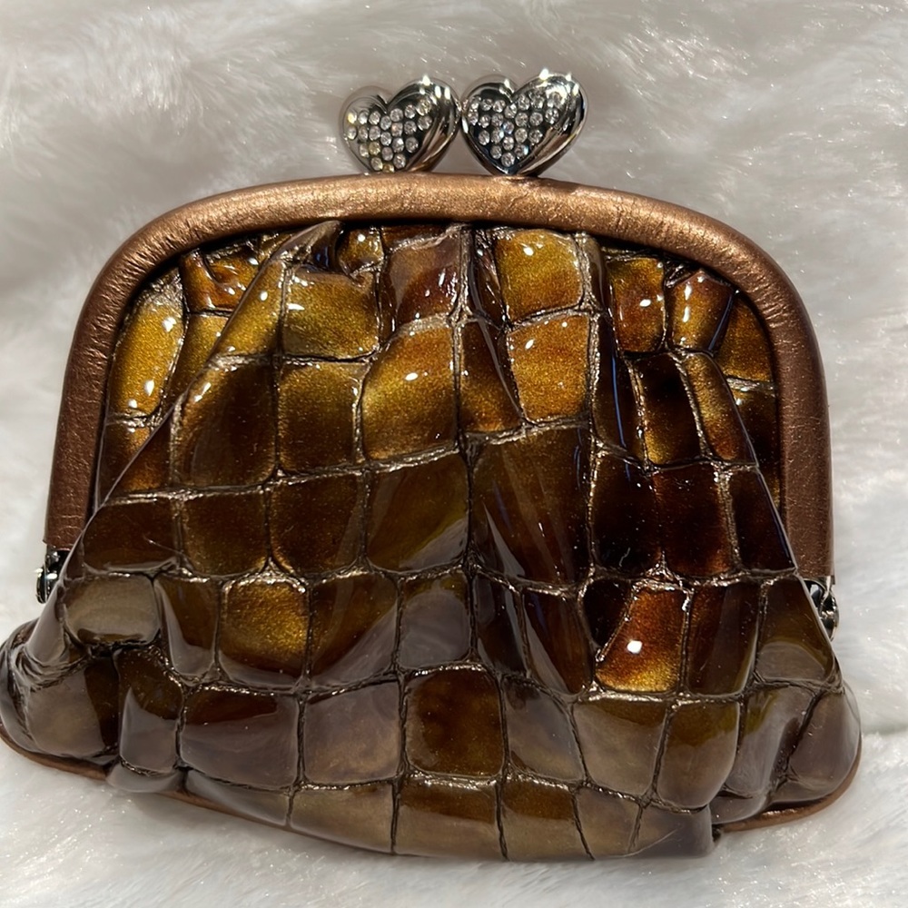 Brighton Brown Metallic patent Croco snap coin purse (NWOT)